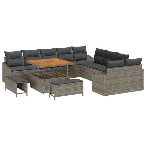 Handla nu vidaXL Trädgårdsoffset med kudde med lagring 13 pcs Grå Poly rattan