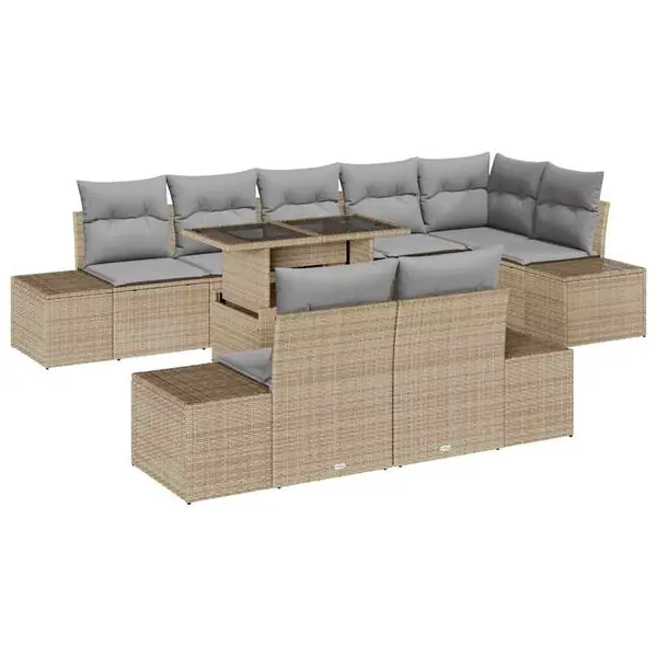 Rea vidaXL Trädgårdsoffset med lagring 9 pcs Beige Poly rattan