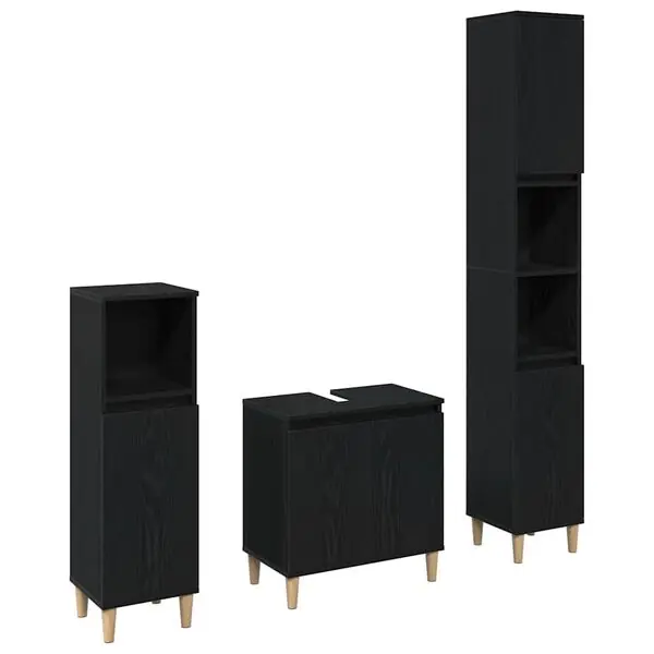 vidaXL Badrumsmöbelset 3 pcs Svart Ek Konstruktions trä och metall Rabatter