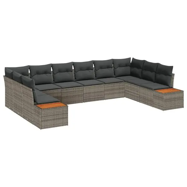 vidaXL Trädgårdsoffset med kudde med lagring 10 pcs Grå Polyrattan Billigare
