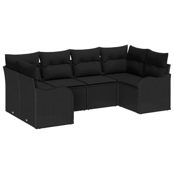 vidaXL Trädgårdsoffset med kudde 6 pcs Svart Poly rattan Snabb frakt