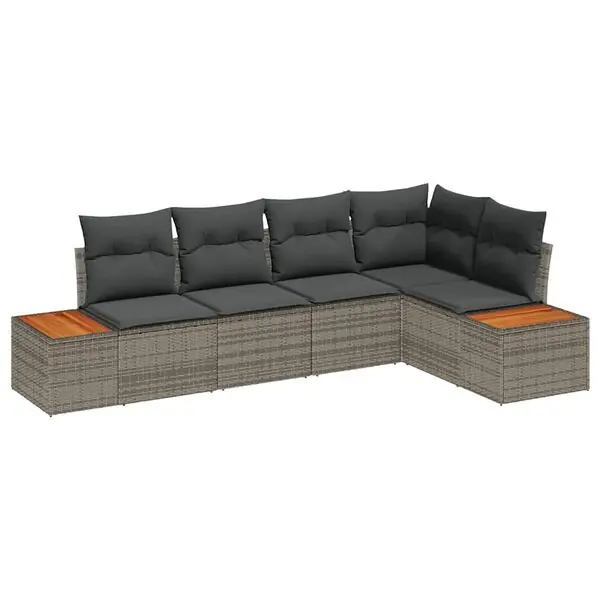 Kampanjpris vidaXL Trädgårdsoffset med kudde 5 pcs Grå Poly rattan