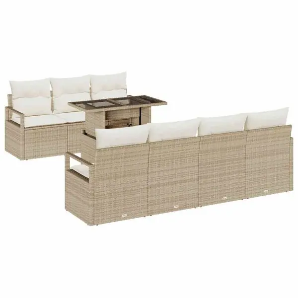 vidaXL Trädgårdsoffset med lagring 8 pcs Beige Poly rattan Lägg i varukorgen