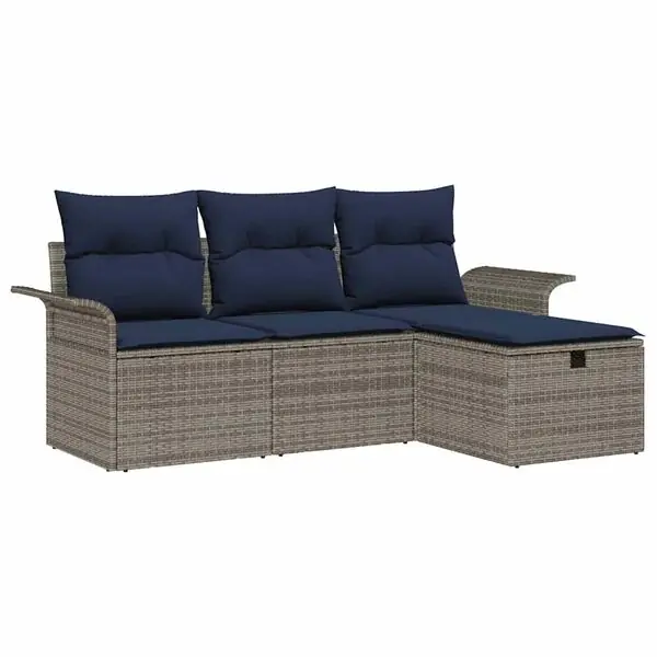 vidaXL Trädgårdsoffset med kudde med lagring 4 pcs Poly rattan Säker betalning