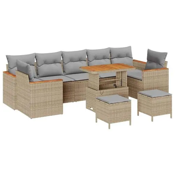 vidaXL Trädgårdsoffset med kudde 10 pcs Beige Poly rattan Beställ nu