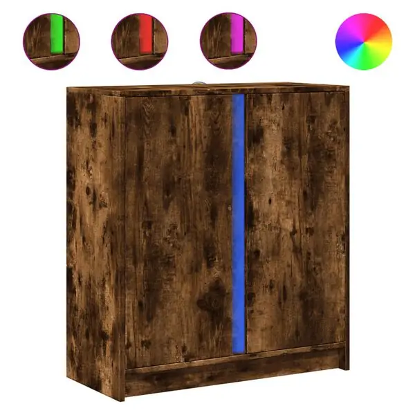 Billig vidaXL Skänk med LED rökfärgad ek 77x34x85 cm konstruerat trä