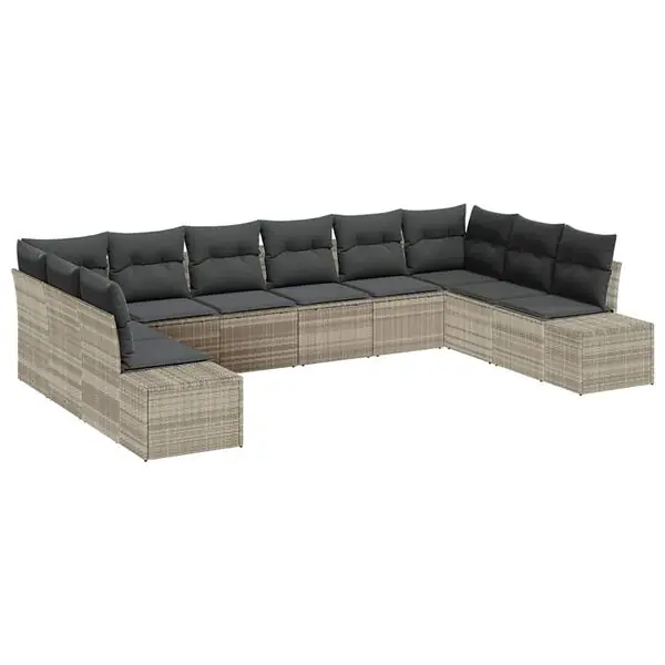 vidaXL Trädgårdsoffset med kudde 10 pcs Ljusgrå Polyrattan risnedsättning