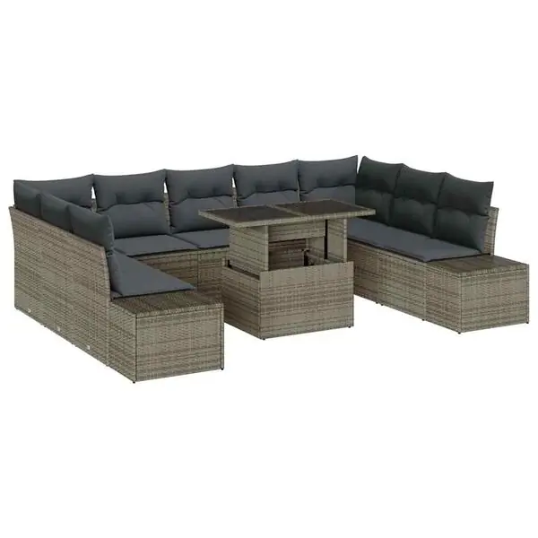 Lägg i varukorgen vidaXL Trädgårdsoffset med lagring 10 pcs Grå Poly rattan