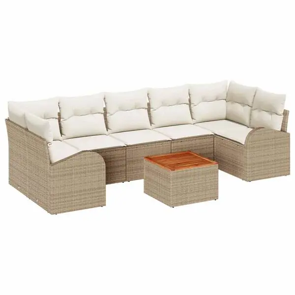 Erbjudandepris vidaXL Trädgårdsoffset med kudde 8 pcs Beige konstrotting