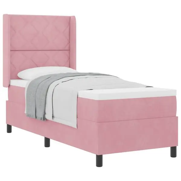 Kundfavorit vidaXL Bäddfjäder med madrass med huvudgavel Rosa 80 x 200 cm Sammet