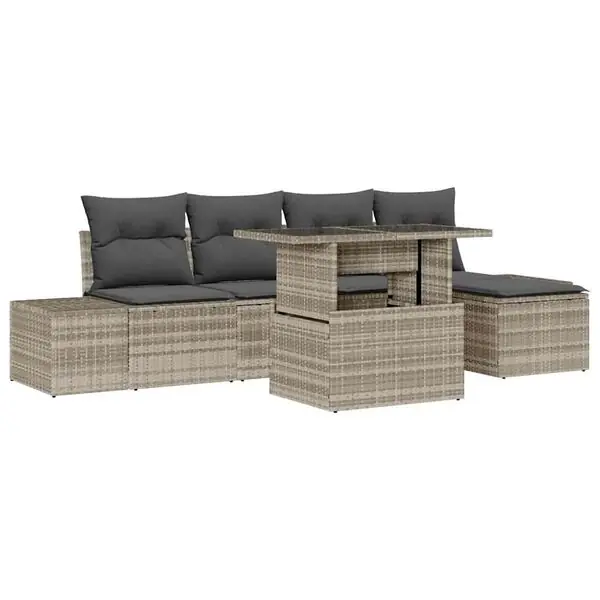 vidaXL Trädgårdsoffset med lagring 6 pcs Ljusgrå Poly rattan Endast idag