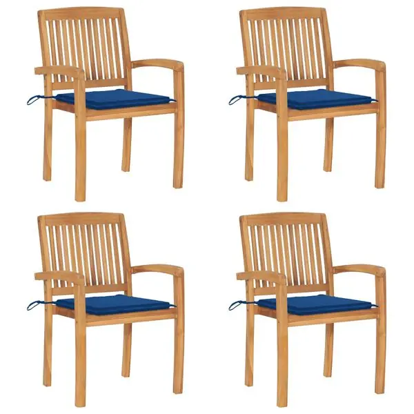 Billigare vidaXL Stapelbara trädgårdsstolar med dynor 4 st massiv teak