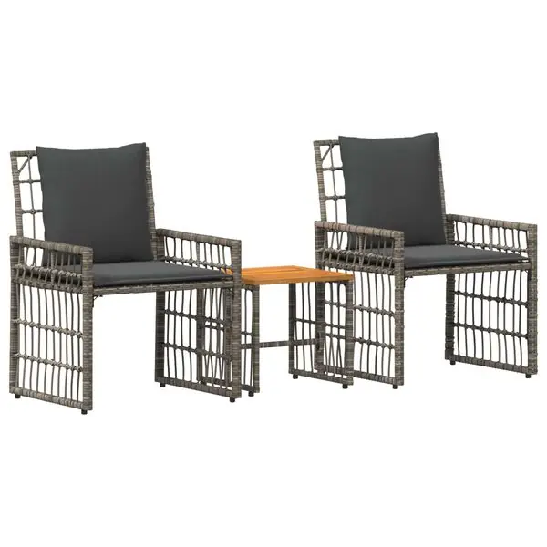 Begränsad tid vidaXL Utemöbelset 3 pcs Svart och Mörkgrå Stål och poly rattan