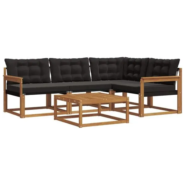 vidaXL Utomhussoffset med kudde 5 pcs Naturlig och svart Rea