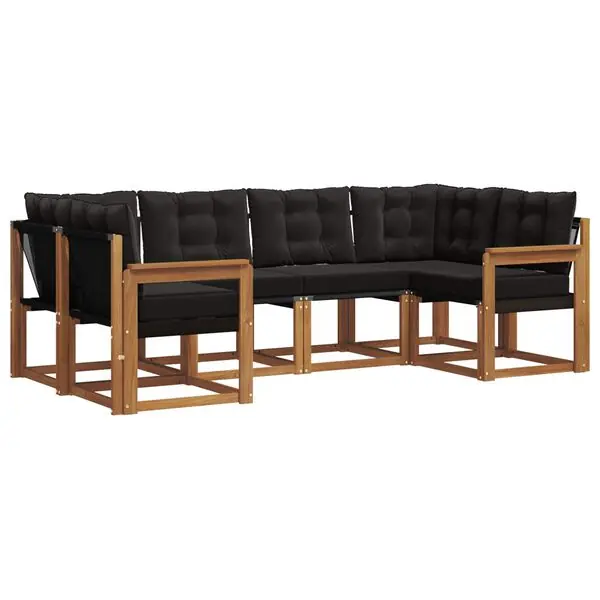 Endast idag vidaXL Utomhussoffset med kudde 6 pcs Naturlig och svart