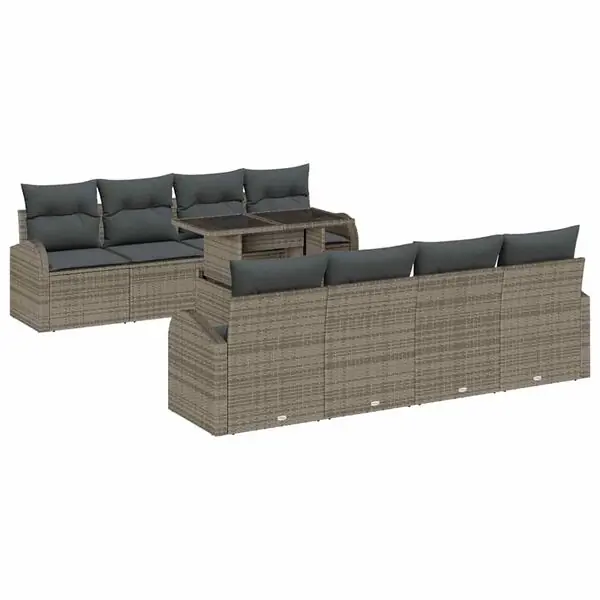 Köp nu vidaXL Trädgårdsoffset med kudde med lagring 9 pcs Grå Poly Rattan