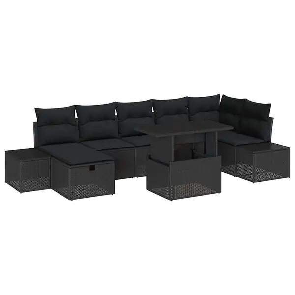 vidaXL Trädgårdsoffset 8 pcs Svart konstrotting Köp online