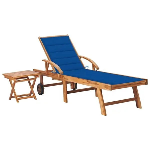 Handla nu vidaXL Solsäng med bord och dyna massiv teak