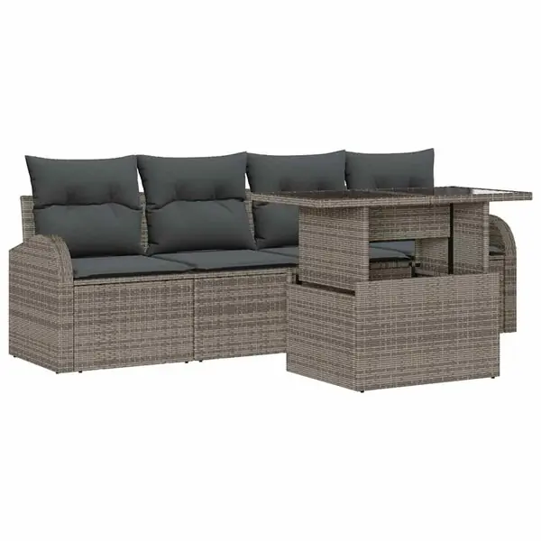 Snabb leverans vidaXL Trädgårdsoffset med kudde med kudde 5 pcs Grå Poly Rattan