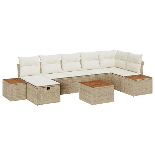 Extra rabatt vidaXL Trädgårdsoffset med kudde 8 pcs Beige Poly rattan
