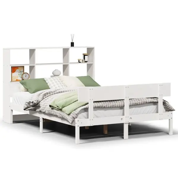 Rabatt vidaXL Säng med bokhylla utan madrass vit 120x190 cm massiv furu