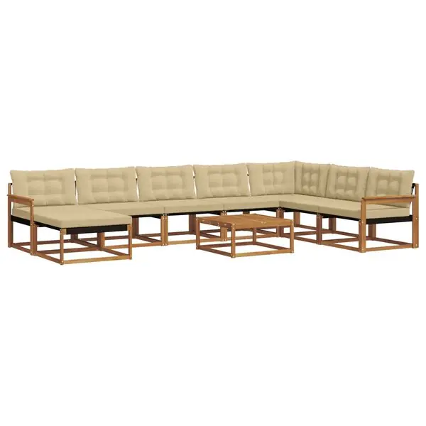vidaXL Utomhussoffset 9 pcs Naturlig och Beige Massivt Akaciaträ Extra rabatt