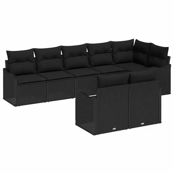 vidaXL Trädgårdsoffset med lagring 8 pcs Svart konstrotting Expressleverans