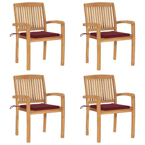 Outlet vidaXL Stapelbara trädgårdsstolar med dynor 4 st massiv teak