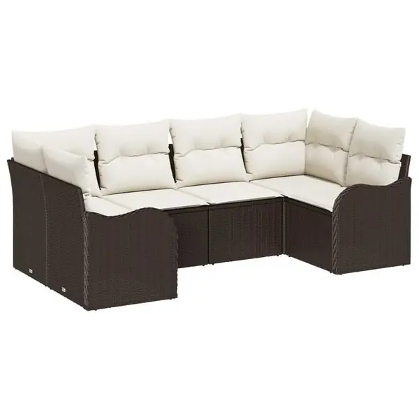 vidaXL Trädgårdsoffset med kudde 6 pcs Brun Poly rattan Erbjudandepris