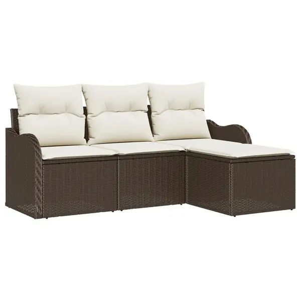 vidaXL Trädgårdsoffset med kudde 4 pcs Brun Poly rattan Rea