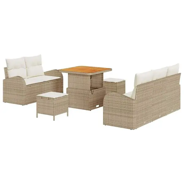 vidaXL Trädgårdsoffset med kudde med kudde 8 pcs Beige och gräddfärgad Outlet