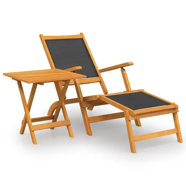 vidaXL Däckstol med bord massivt akaciaträ och textilen Rabatt