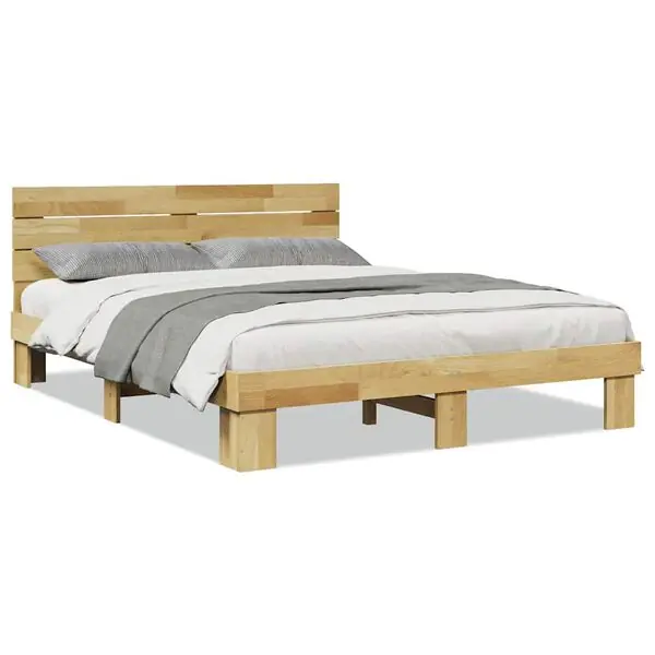 vidaXL Sängram med huvudgavel utan madrass 160x200 cm massivt trä ek Expressleverans