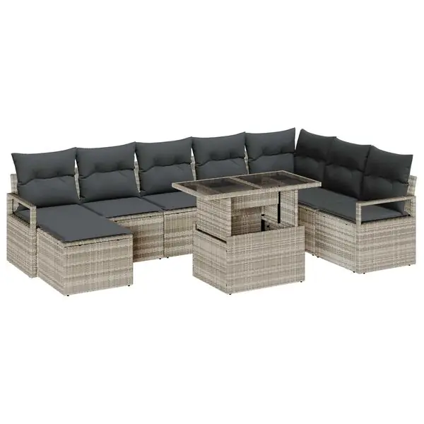 Outlet vidaXL Trädgårdsoffset med lagring 9 pcs Ljusgrå Poly rattan