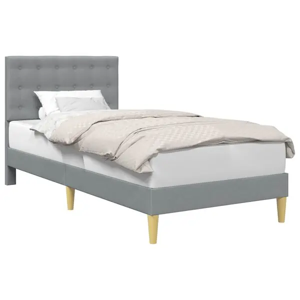Rabatt vidaXL Sängram med huvudgavel Ljusgrå 90 x 190 cm Tyg
