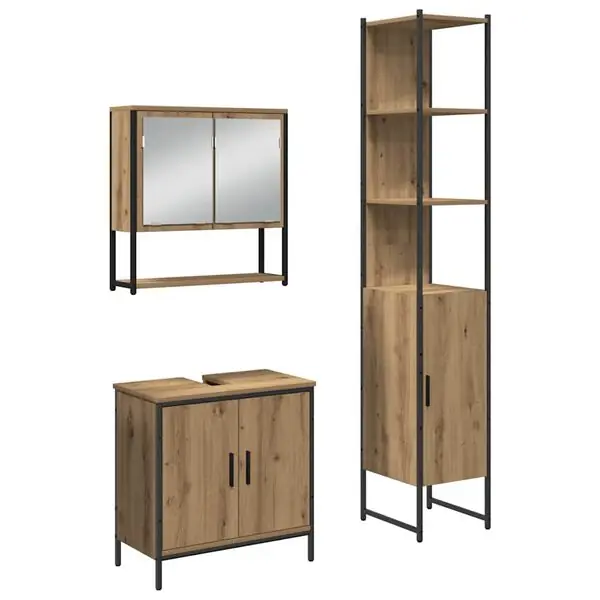 Billig vidaXL Badrumsmöbelset med hylla med dörr 3 pcs Brun Konstruerat trä