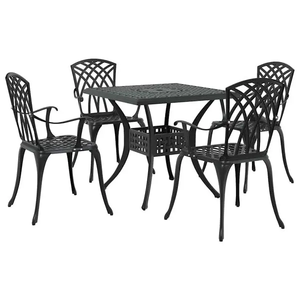 vidaXL Trädgårdsbord Set 5 pcs Svart Gjutet Aluminium Bästa pris