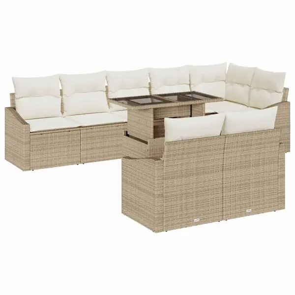 Billig vidaXL Trädgårdsoffset med kudde med kudde 9 pcs Beige och gräddfärgad