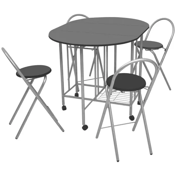 Billig vidaXL Vikbar matgrupp 5 delar MDF svart