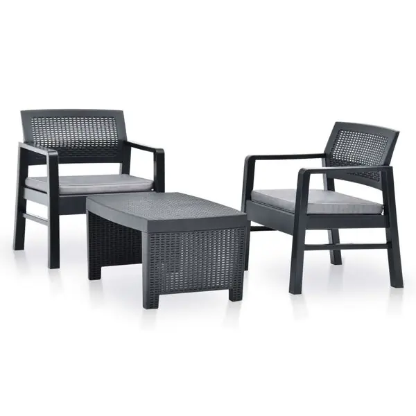 vidaXL Loungegrupp för trädgården 3 delar plast antracit Outlet