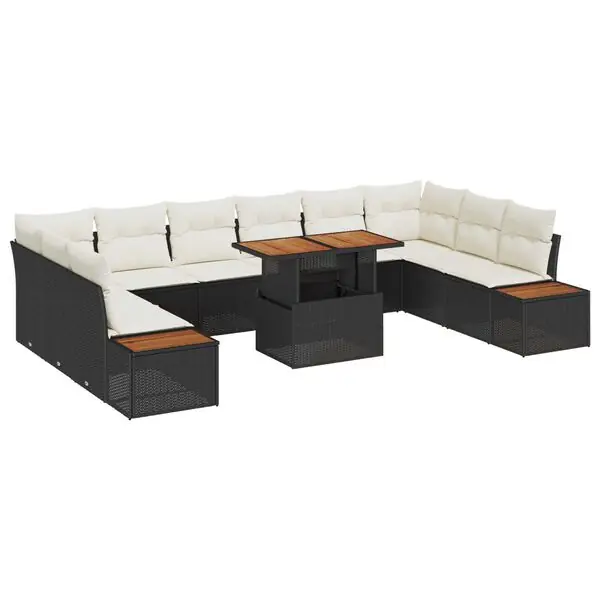 vidaXL Trädgårdsmöbelset med kudde 11 pcs Svart och beige Kundfavorit
