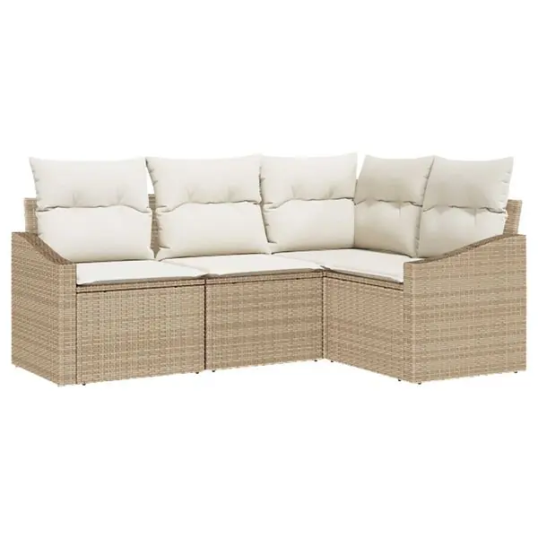 Premium vidaXL Trädgårdsoffset med kudde 4 pcs Beige och vit konstrotting