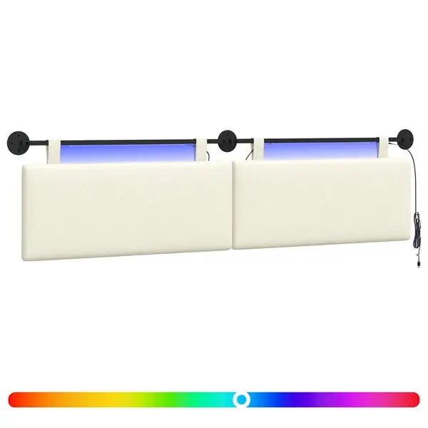 vidaXL Hängande sänggavel Med LED-lampa Gräddvit Kordread tyg Sista chansen