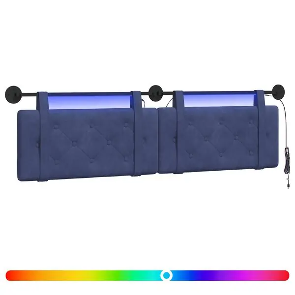 Premium vidaXL Hängande sänggavel Med LED-lampa Polisblå Sammet