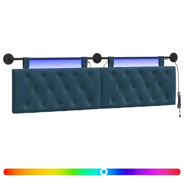Outlet vidaXL Hängande sänggavel Med LED-lampa Blå Sammet