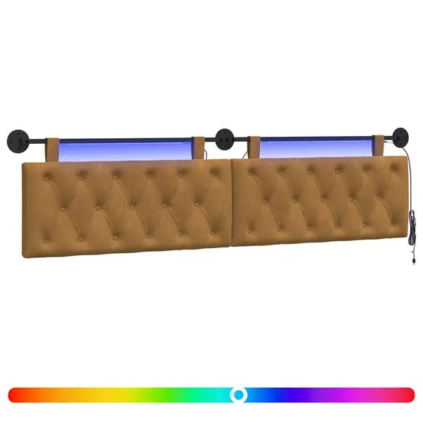 vidaXL Hängande sänggavel Med LED-lampa Brun Sammet Reapris