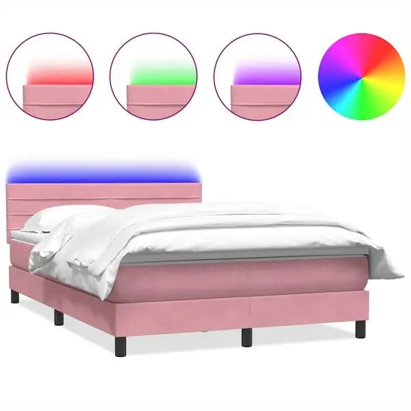 Endast idag vidaXL Resårsäng med madrass och LED rosa 140x210 cm sammet