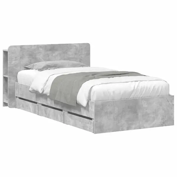 Snabb frakt vidaXL Sängram med förvaring Betonggrå 90 x 190 cm Konstruerat trä