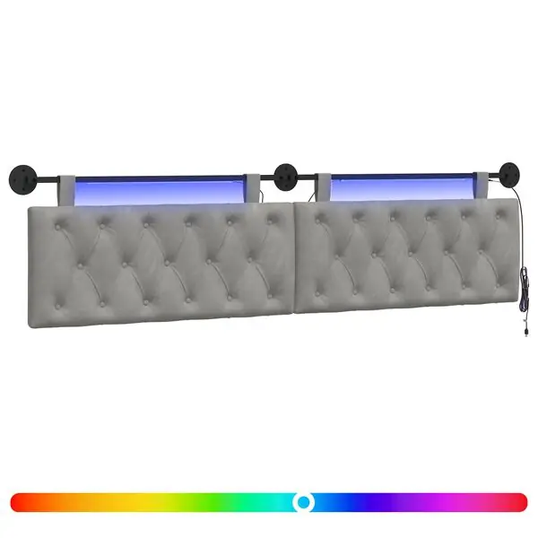 vidaXL Hängande sänggavel Med LED-lampa Ljusgrå Sammet Säker betalning