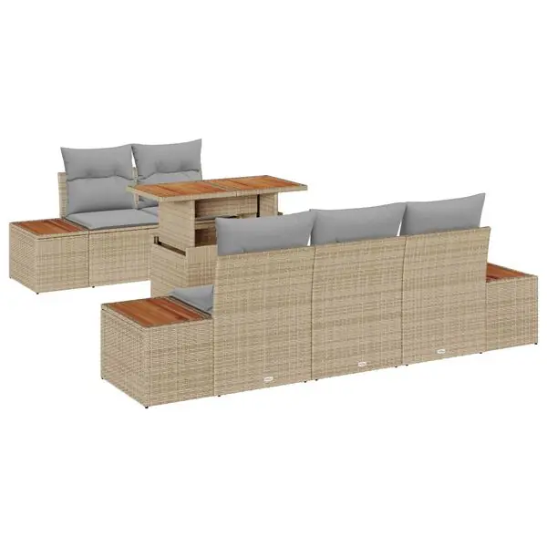 vidaXL Trädgårdsmöbelset med kudde 6 pcs Beige och Grå Kampanjpris